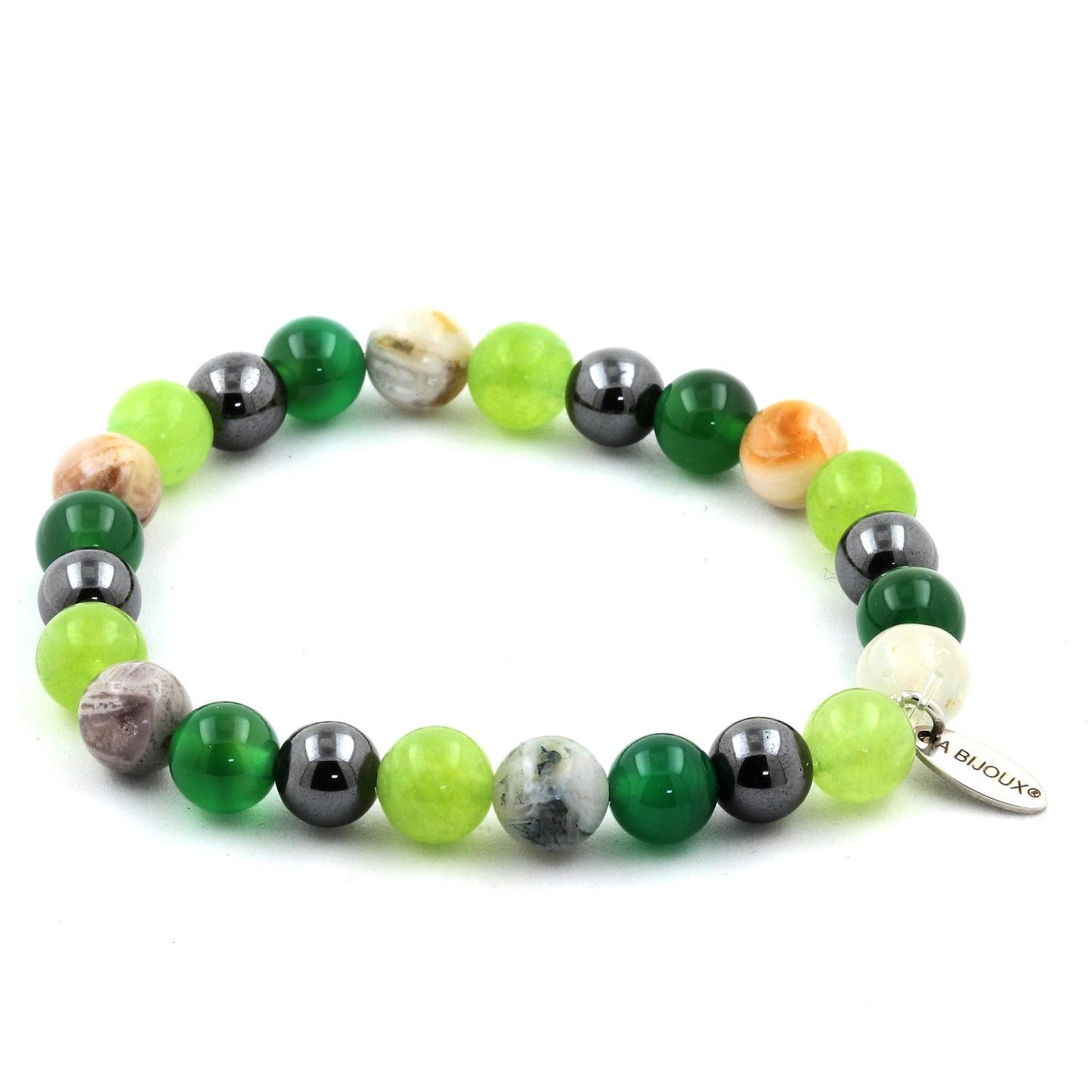 Hématite + Agate verte + Péridot + Agate Feuille de Bambou Bracelet Perles