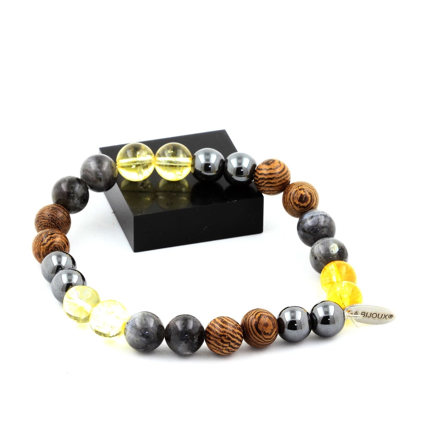 Hématite + Labradorite + Citrine + bois Bracelet Perles