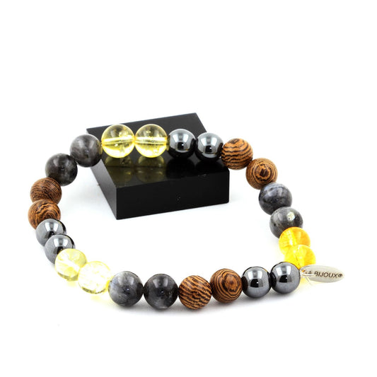 Hématite + Labradorite + Citrine + bois Bracelet Perles
