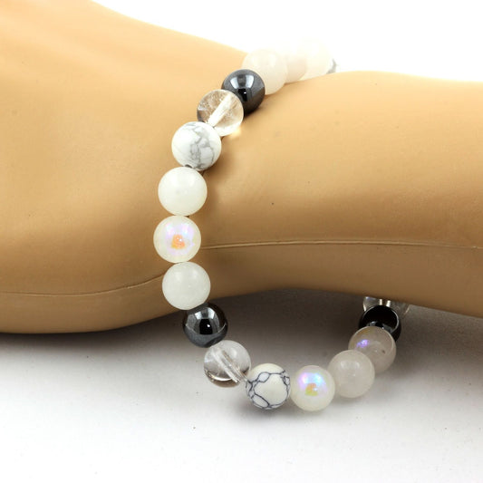 Hématite + Quartz + Pierre de lune + Howlite Bracelet Perles