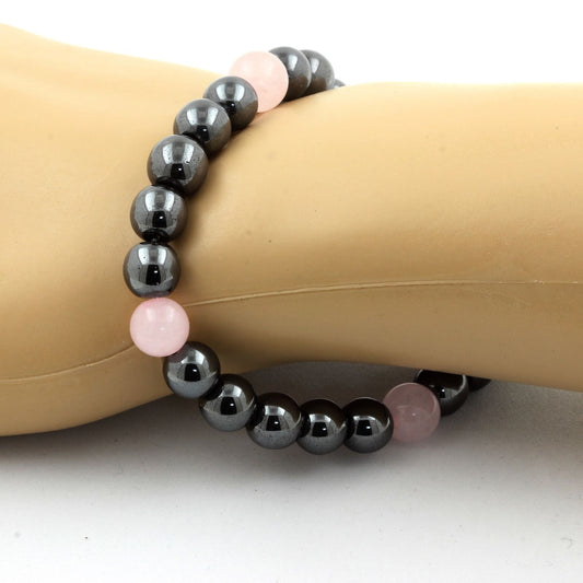 Hématite + Quartz rose Bracelet Perles