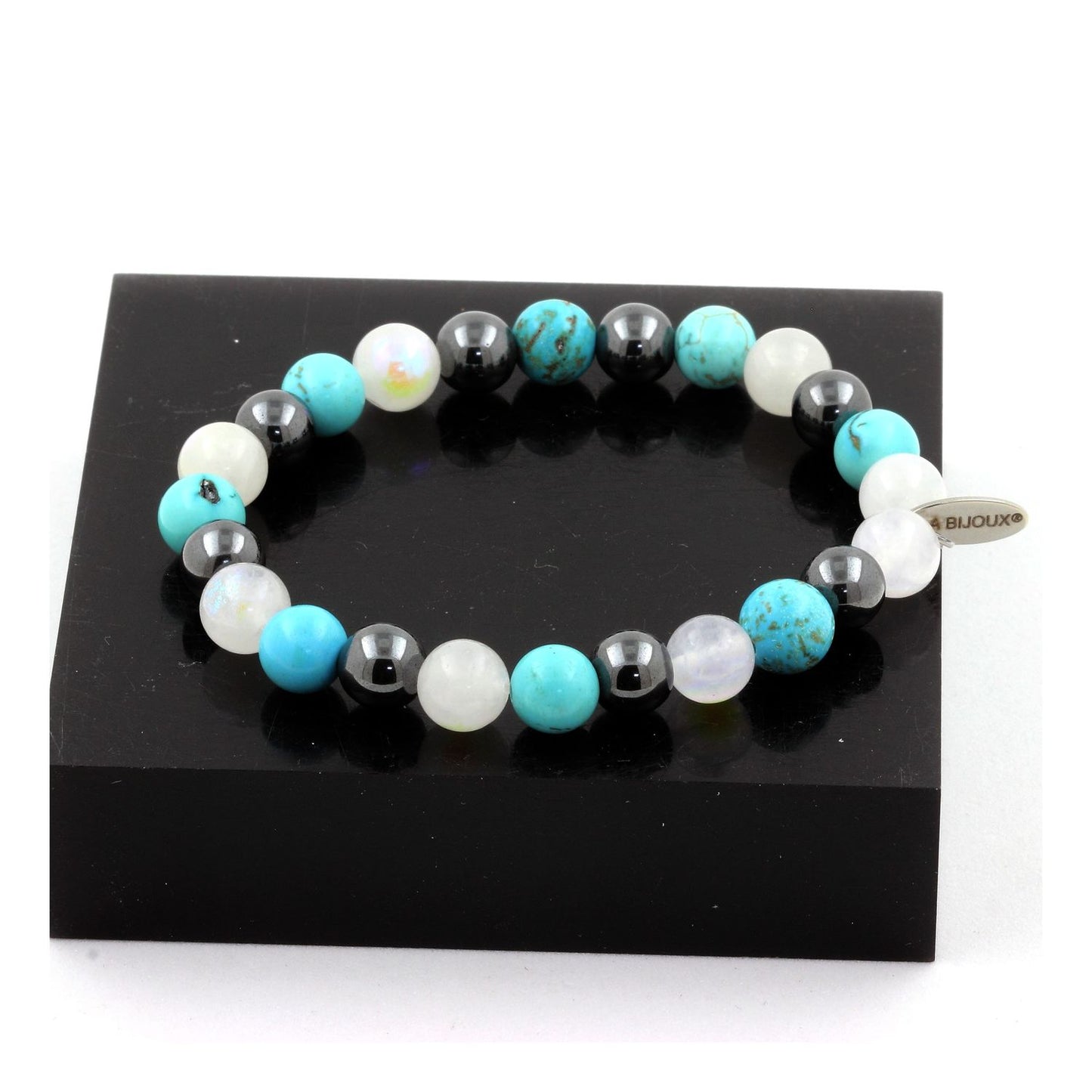 Hématite + Turquoise + Pierre de lune Bracelet Perles
