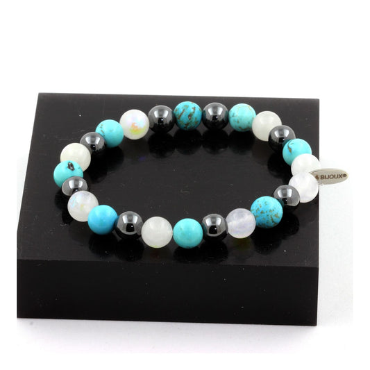 Hématite + Turquoise + Pierre de lune Bracelet Perles