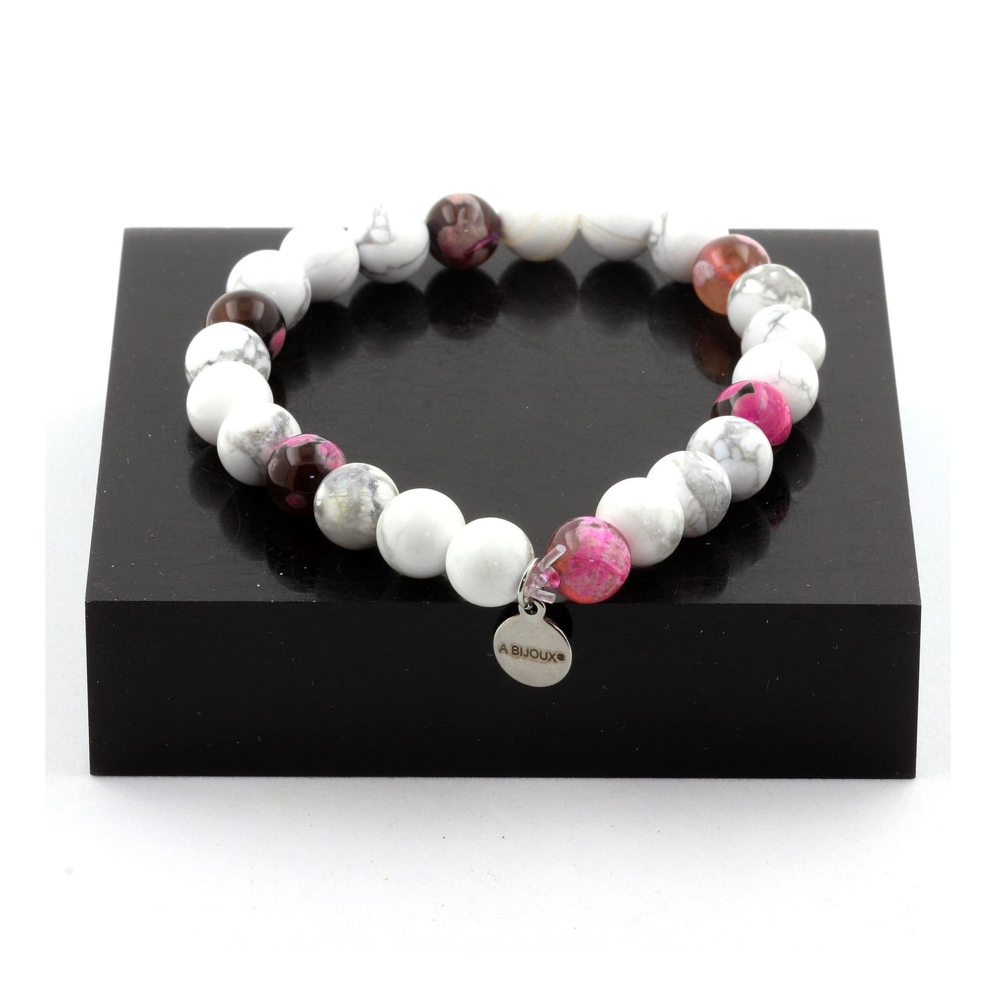 Howlite + Agate rose marron. Bracelet en Perles naturelles