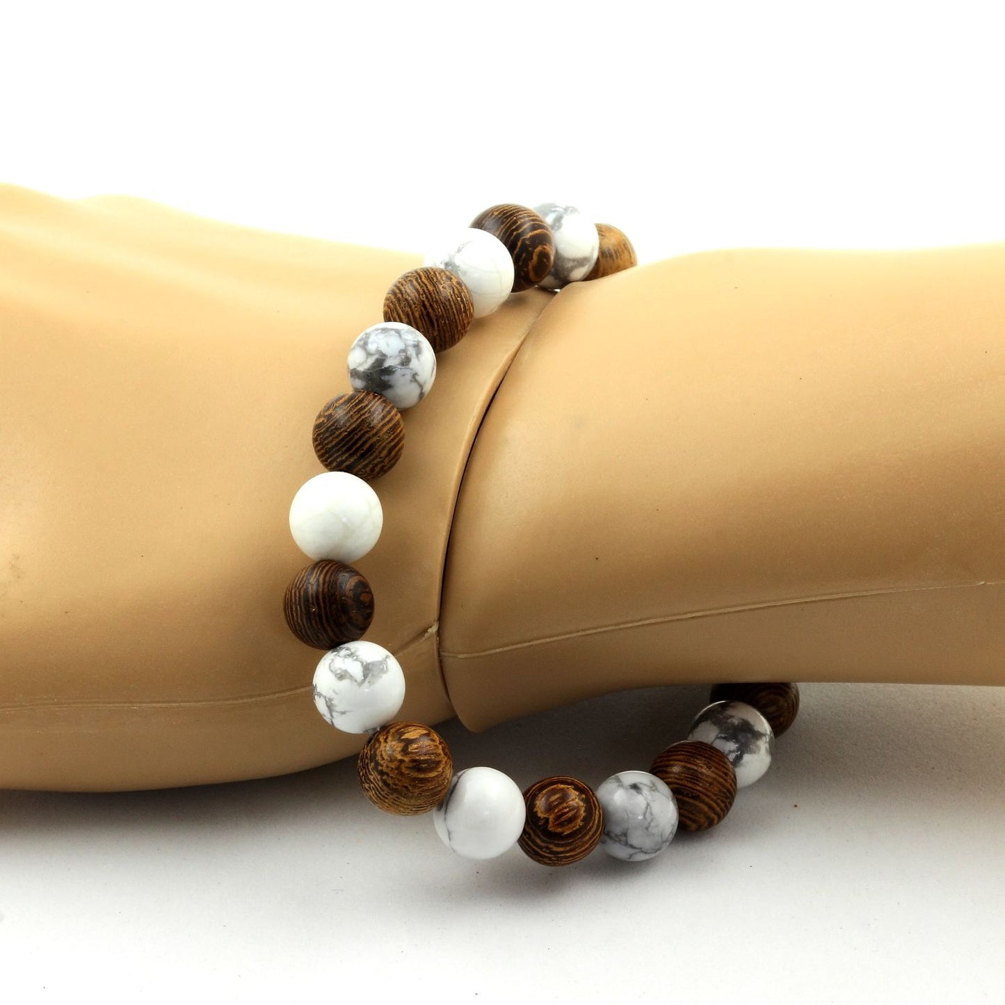 Howlite + Bois. Bracelet Perles naturelles