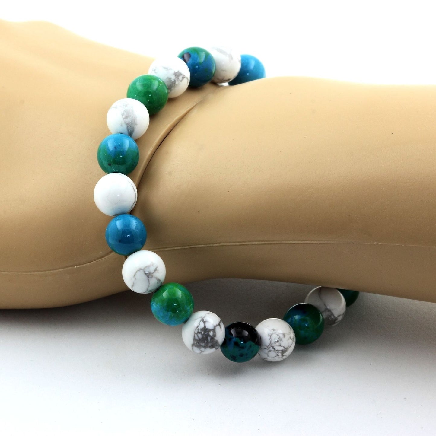 Howlite + Chrysocolle. Bracelet en Perles naturelles