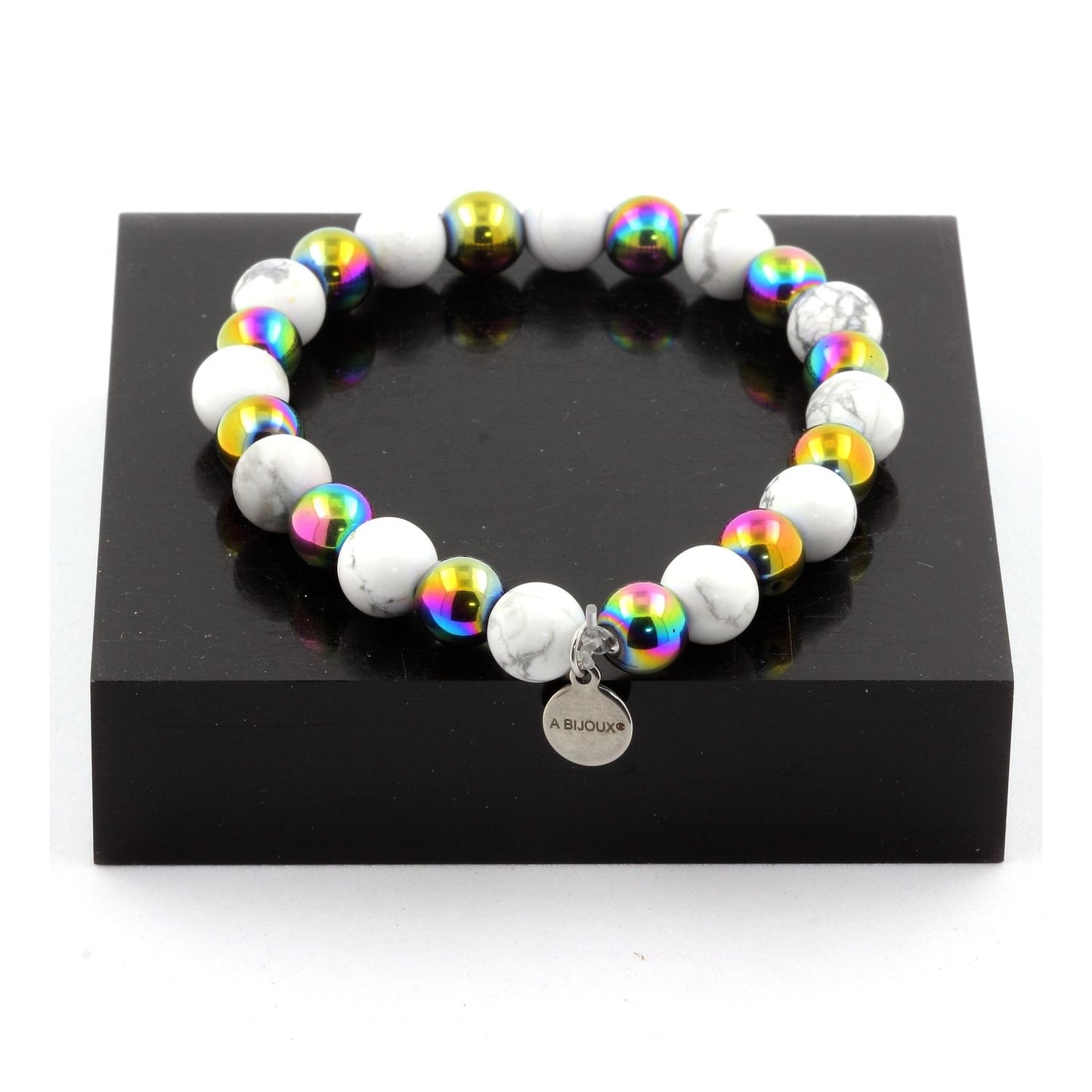 Howlite + Hématite multicolore. Bracelet Perles naturelles