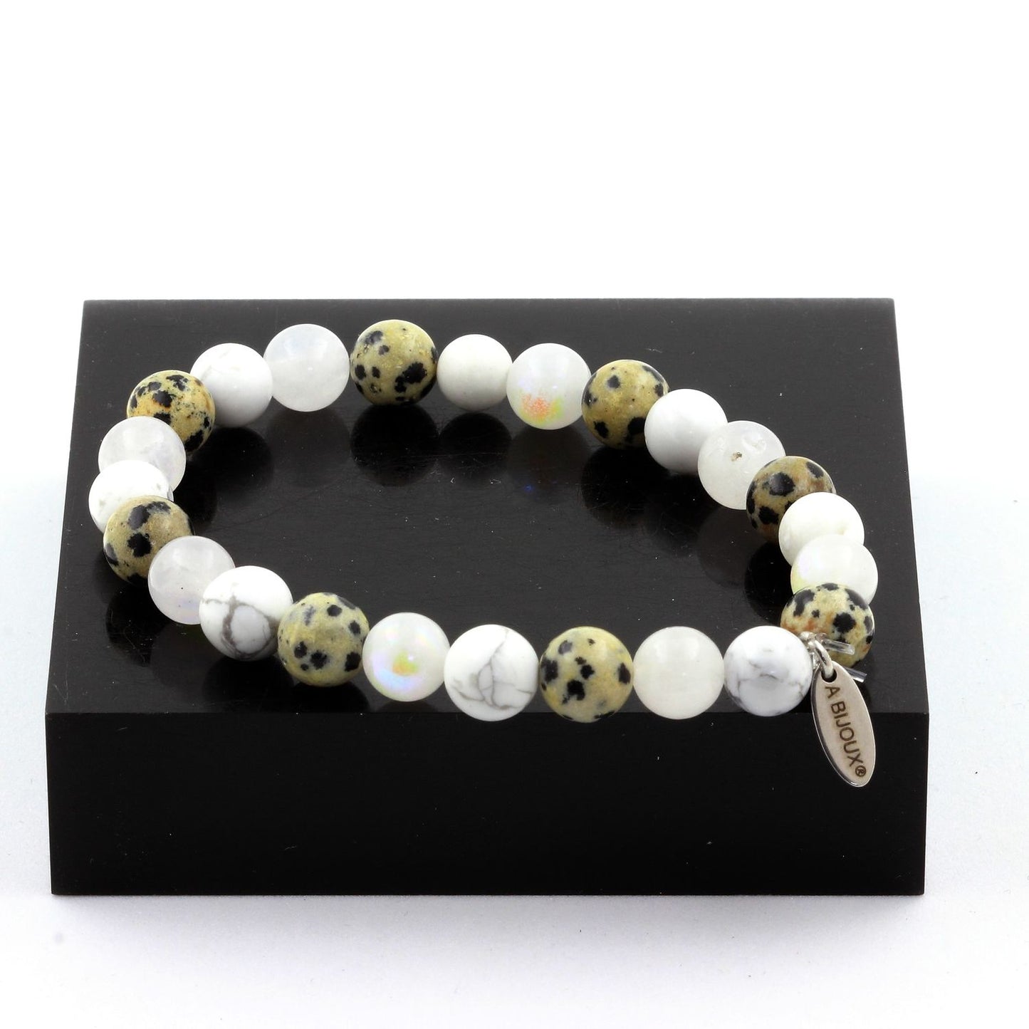 Howlite + Jaspe Dalmatien + Pierre de lune Bracelet Perles
