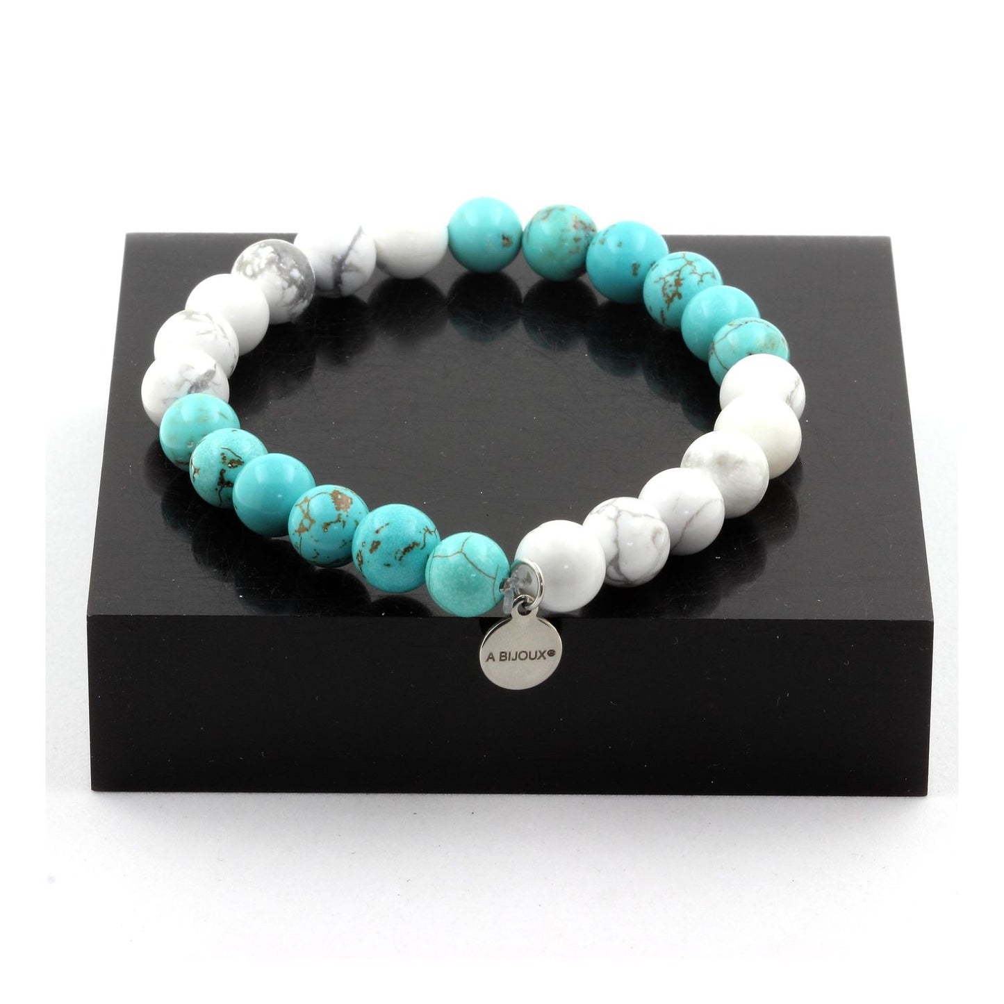 Howlite + Turquoise. Bracelet en Perles naturelles