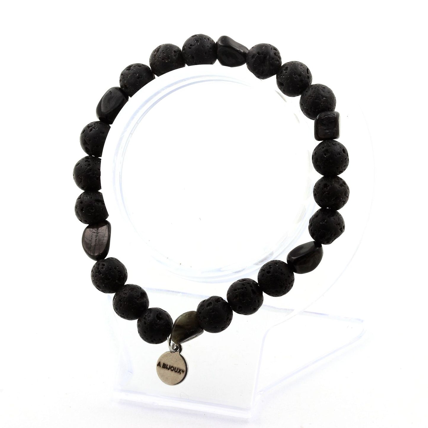 Hypersthène d'Égypte + Perles Lave. Bracelet Perles naturelles