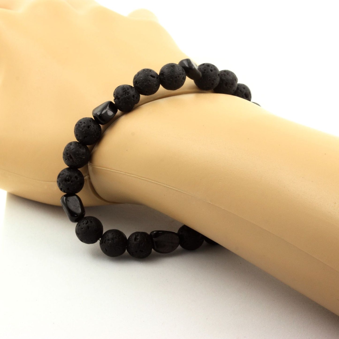 Hypersthène d'Égypte + Perles Lave. Bracelet Perles naturelles