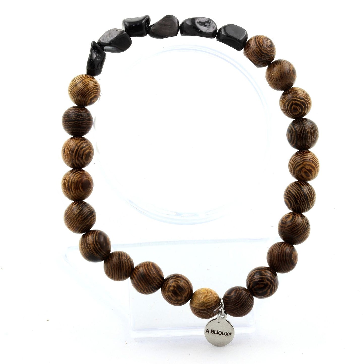 Hypersthène d'Égypte + Perles bois. Bracelet Perles