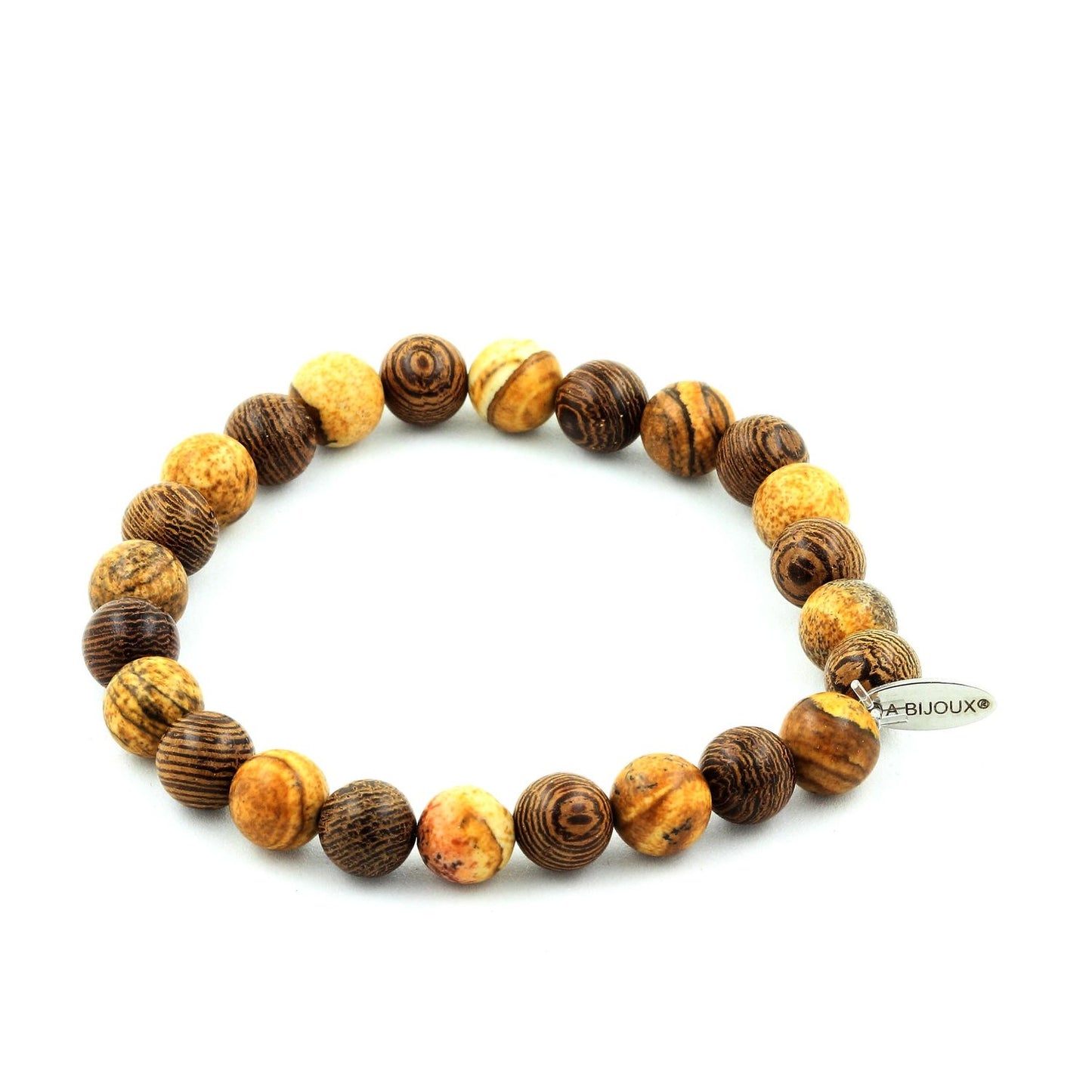 Jaspe Paysage + bois Bracelet Perles
