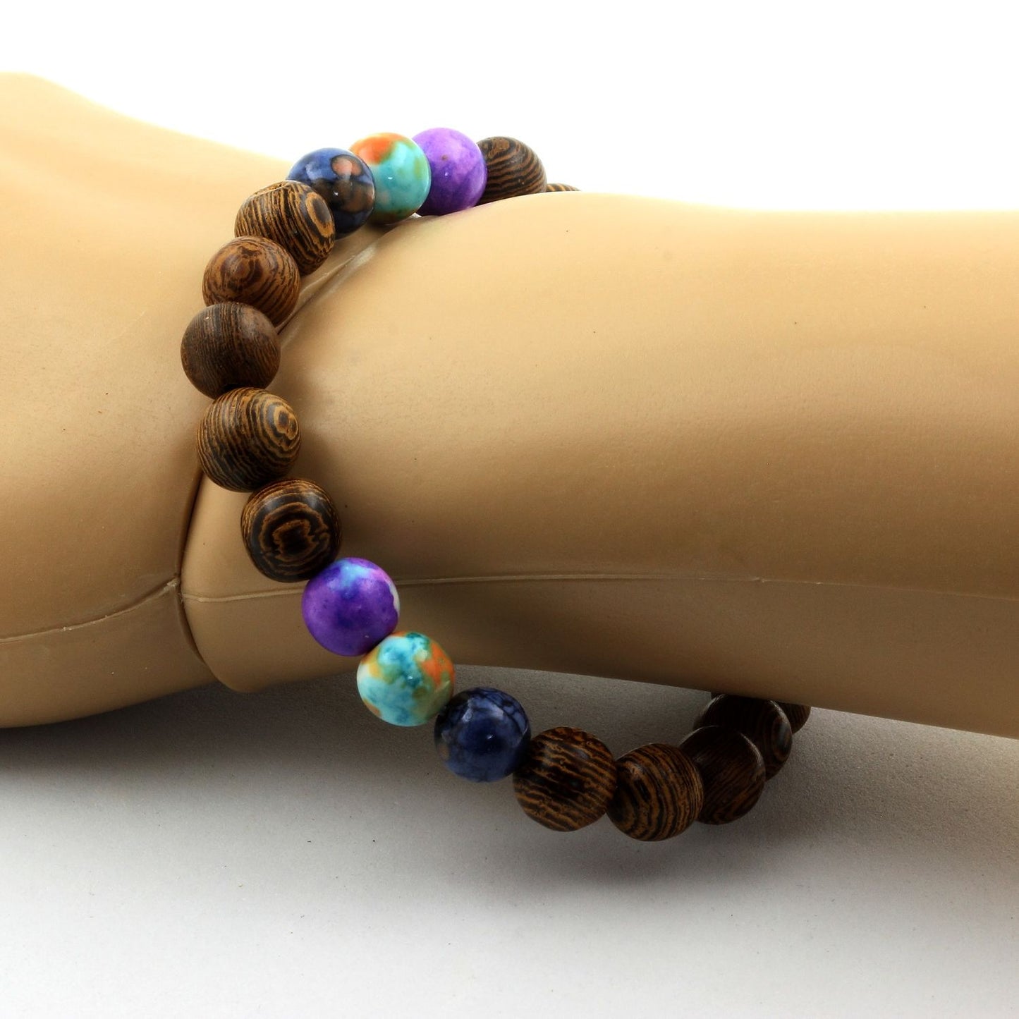 Jaspe bleu + Jaspe violet bleu + Jaspe orange bleu + bois. Bracelet en Perles naturelles