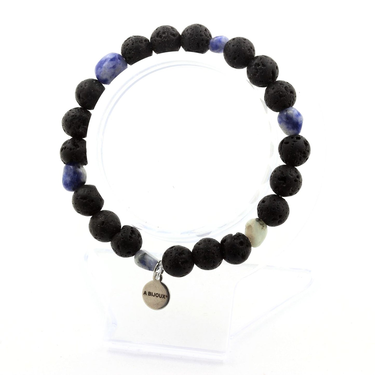 Jaspe bleu d'Afrique du Sud + Perles Lave. Bracelet Perles naturelles