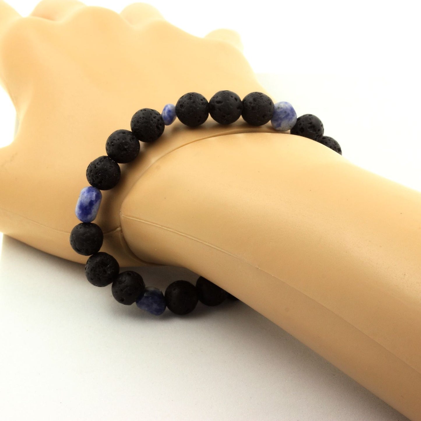 Jaspe bleu d'Afrique du Sud + Perles Lave. Bracelet Perles naturelles