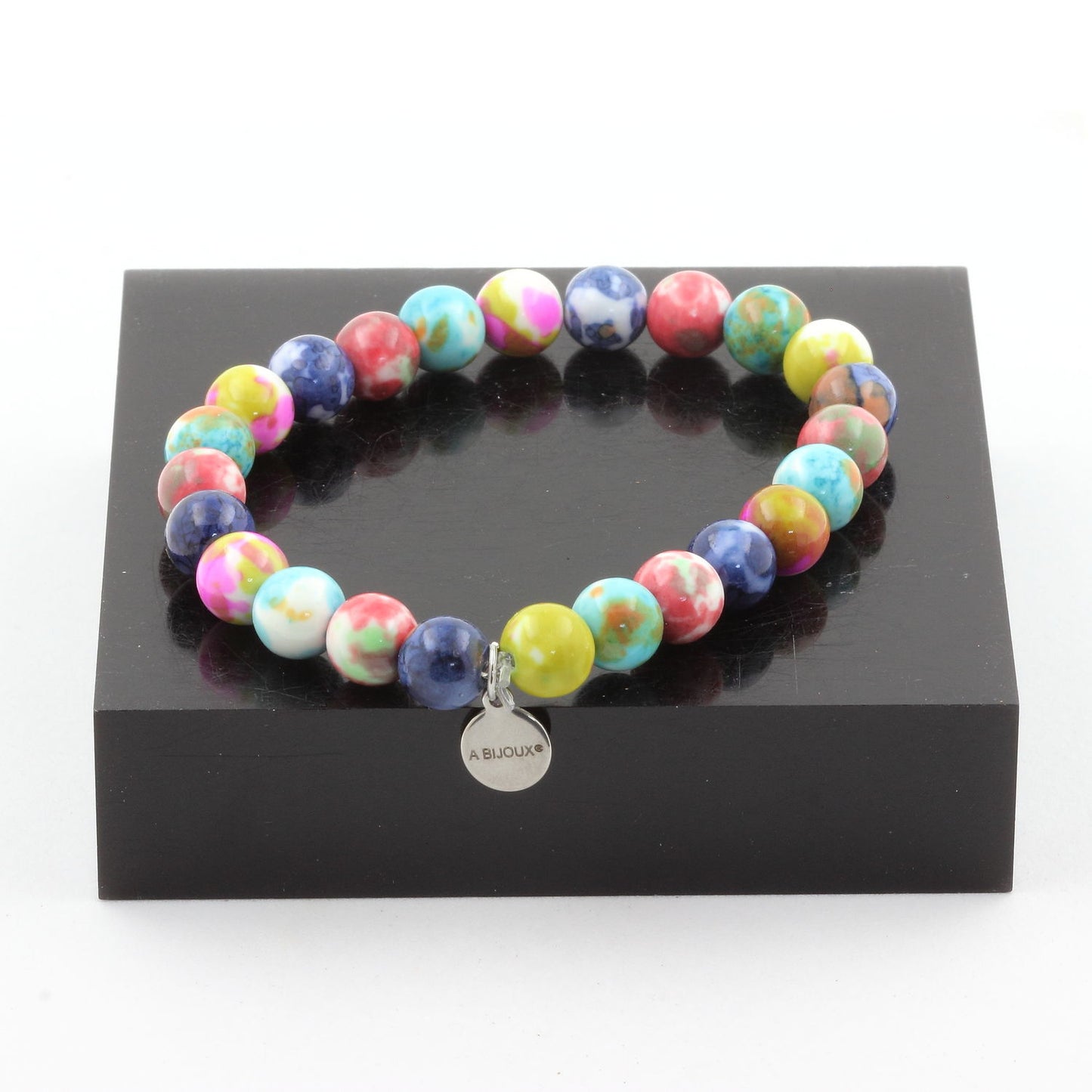 Jaspe rose jaune + Jaspe orange bleu + Jaspe bleu + Jaspe vert rouge. Bracelet Perles naturelles