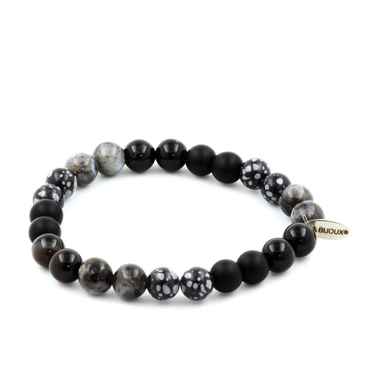 Labradorite + Agate + Obsidienne Flocon de Neige + Onyx noir Bracelet Perles