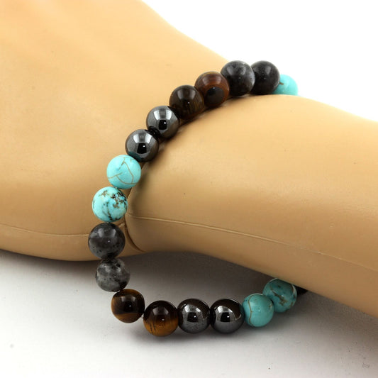 Labradorite + Oeil de Tigre + Turquoise + Hématite Bracelet Perles