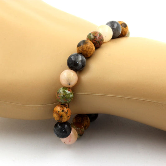 Labradorite + Opale Rose + Jaspe Paysage + Unakite Bracelet Perles