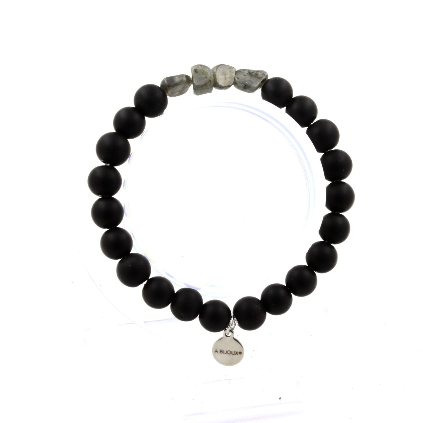 Labradorite de Finlande + Perles Onyx noir mat. Bracelet en Perles naturelles