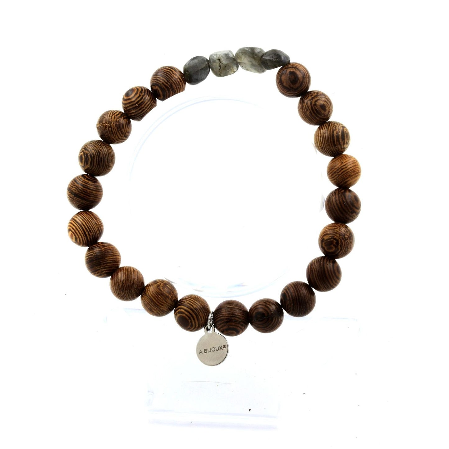 Labradorite de Finlande + Perles bois. Bracelet en Perles naturelles