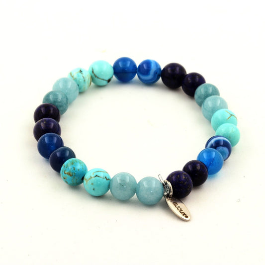 Lapis Lazuli + Agate rubanée bleu + Aigue-Marine + Turquoise Bracelet Perles