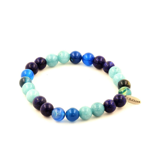Lapis Lazuli + Aigue-Marine + Agate rubanée bleu Bracelet Perles