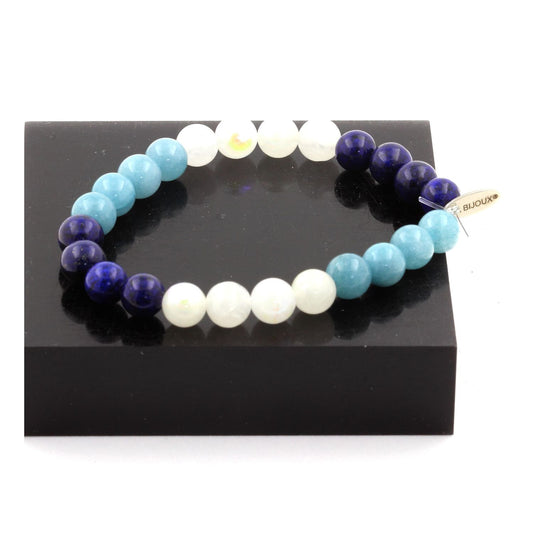 Lapis Lazuli + Aigue-Marine + Pierre de lune Bracelet Perles