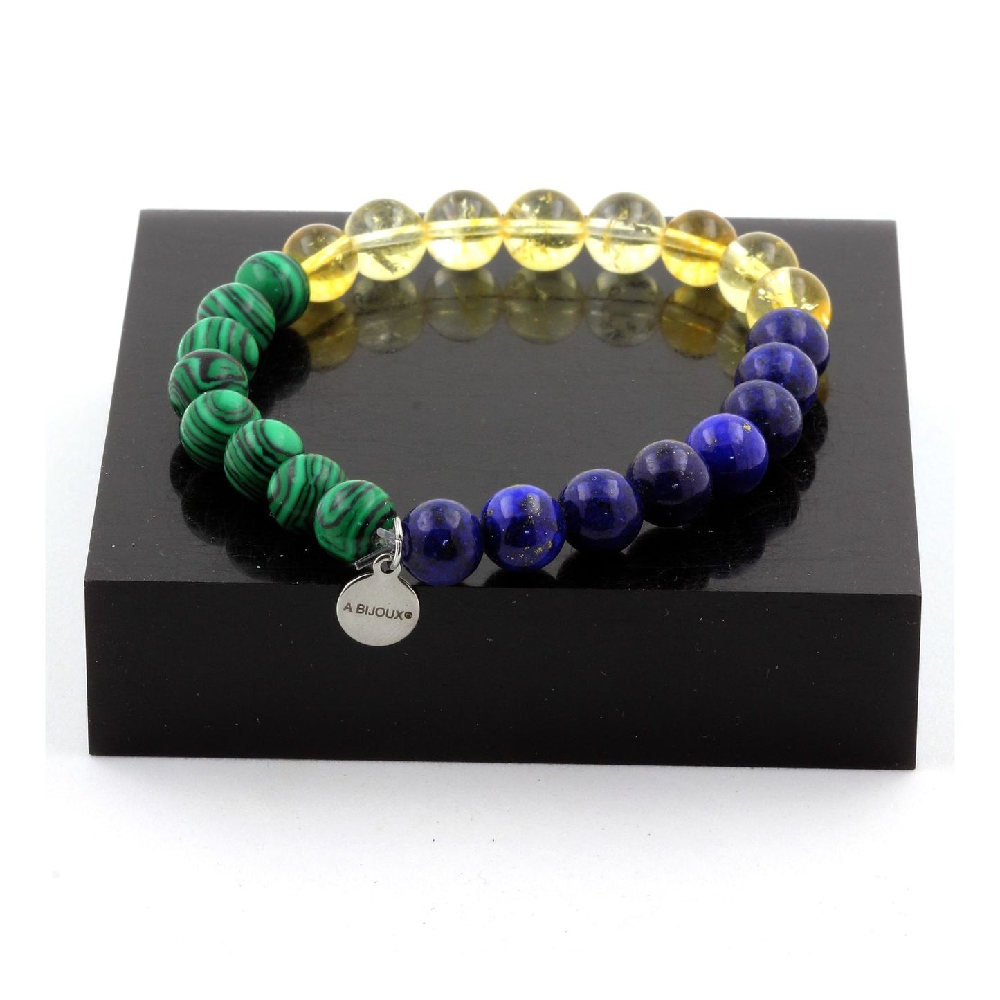 Lapis Lazuli + Citrine + Malachite (avec résine). Bracelet en Perles naturelles