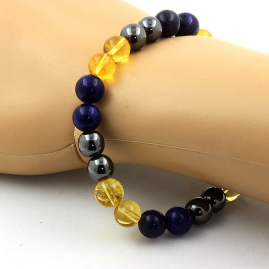 Lapis Lazuli + Hématite + Citrine Bracelet Perles