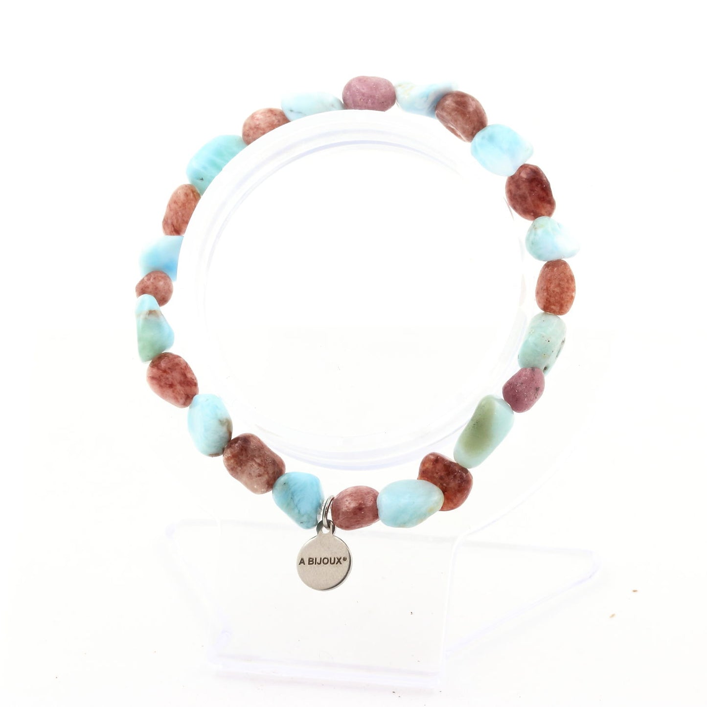 Larimar de République dominicaine + Rubis du Brésil. Bracelet en pierres naturelles