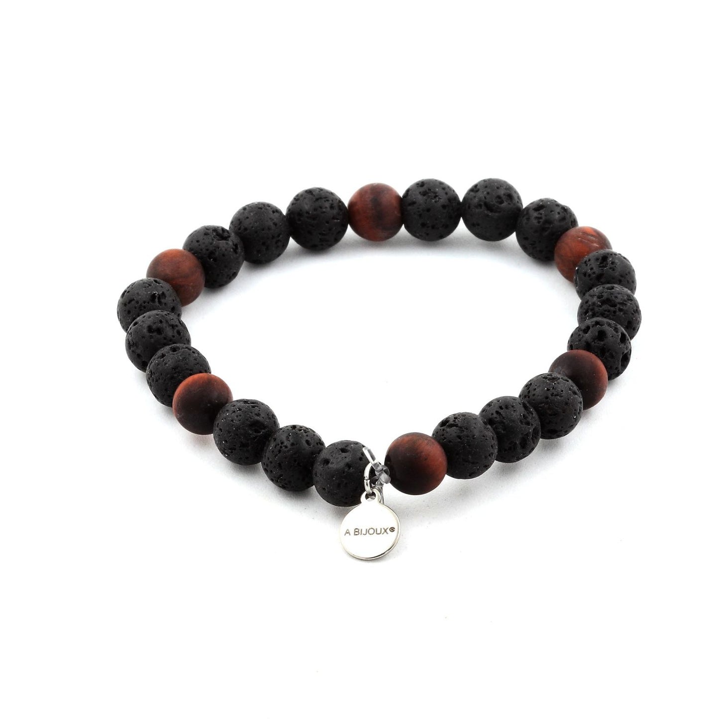 Lave + Oeil de Tigre rouge mat. Bracelet Perles naturelles