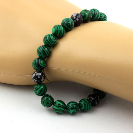 Malachite (avec résine) + Obsidienne Flocon de Neige Bracelet Perles
