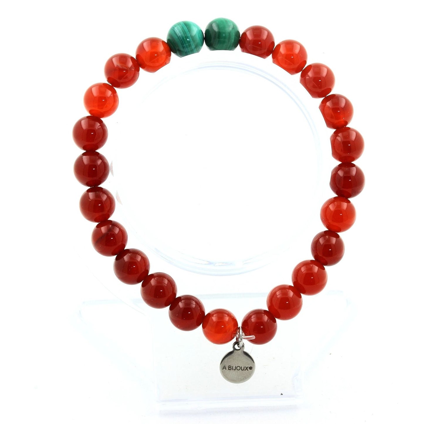 Malachite du Congo + Agate Rouge. Bracelet Perles naturelles