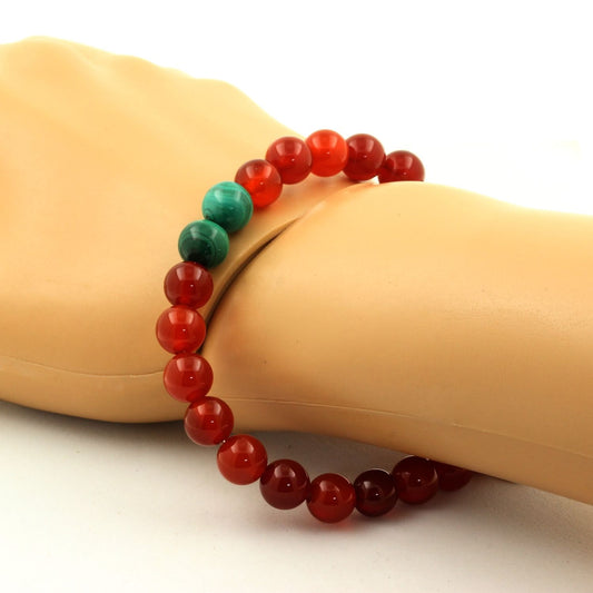 Malachite du Congo + Agate Rouge. Bracelet Perles naturelles