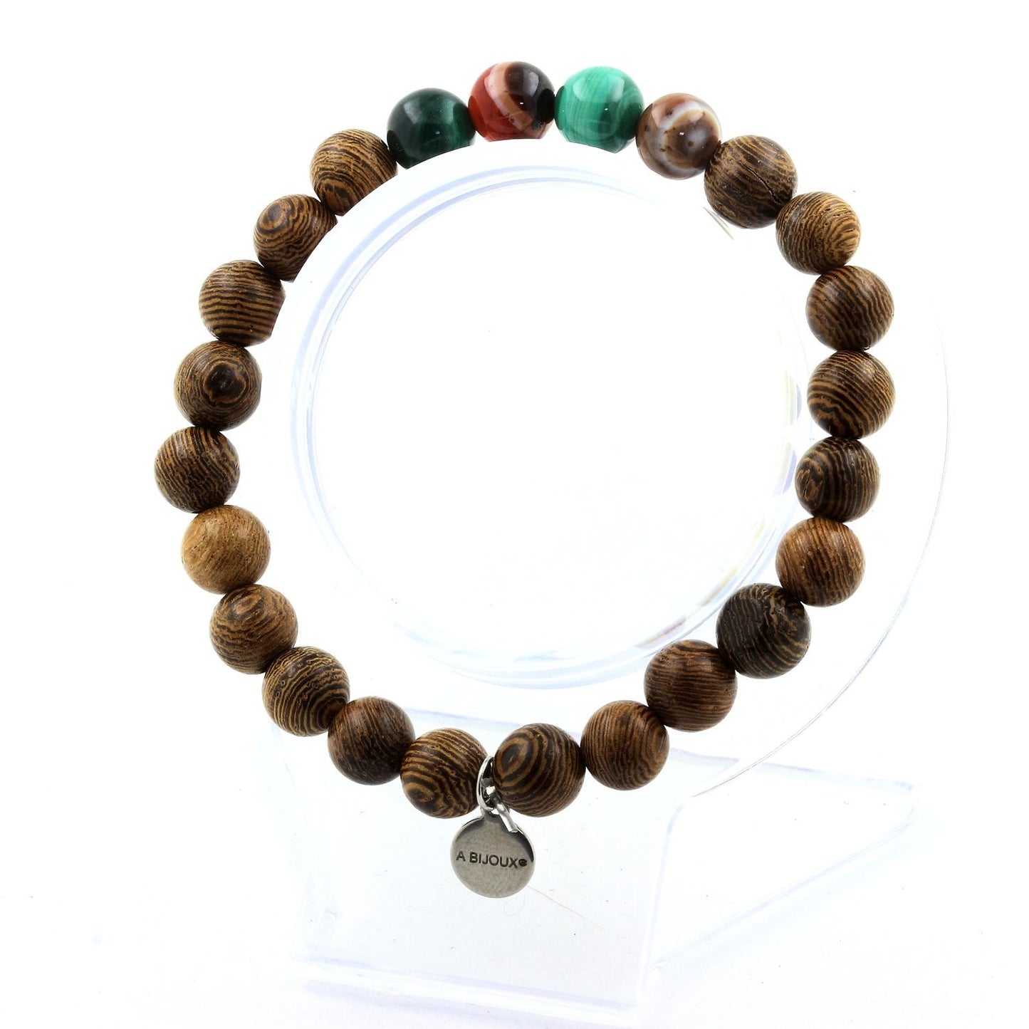 Malachite du Congo + Agate de Rêve + bois. Bracelet Perles naturelles