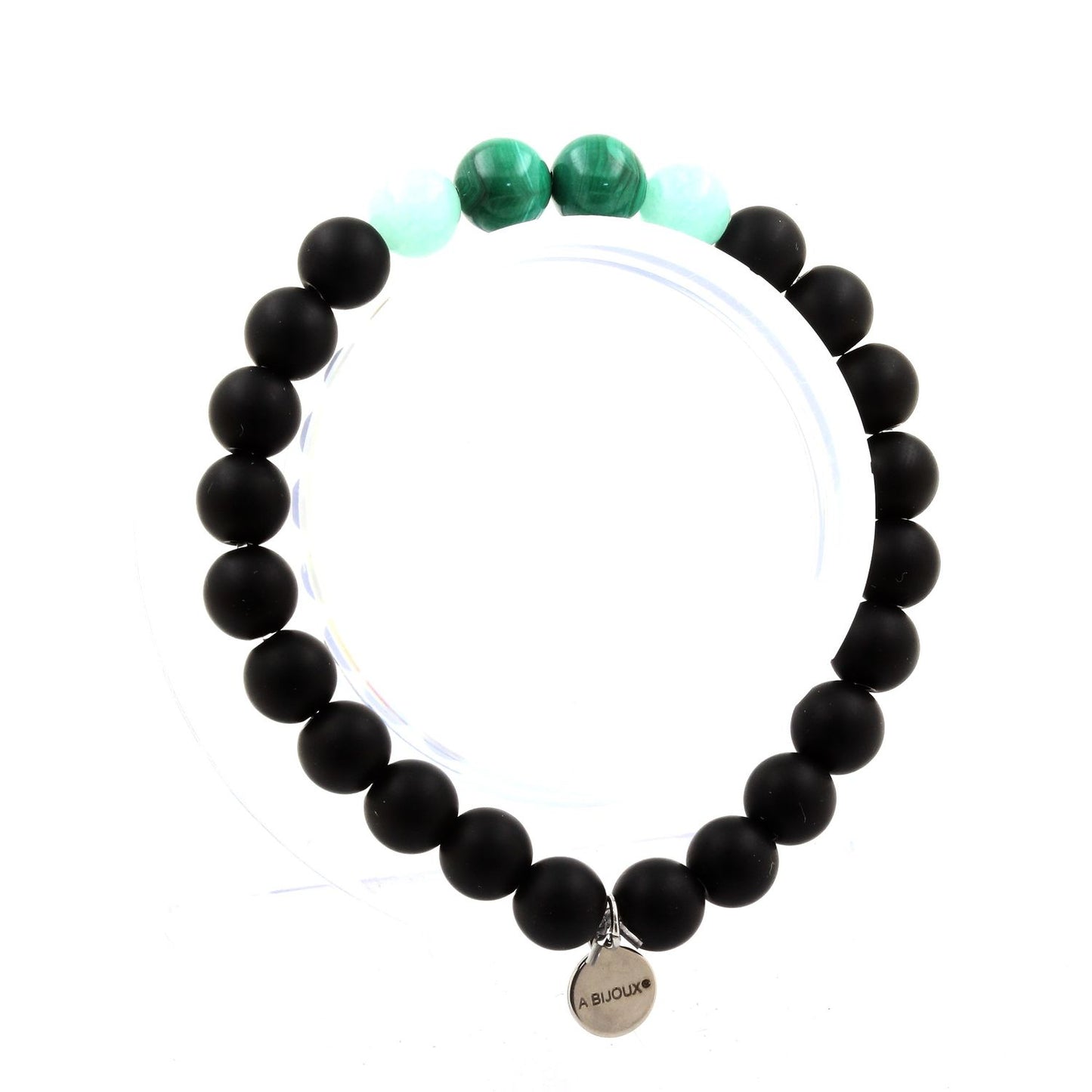 Malachite du Congo + Amazonite + Onyx noir mat. Bracelet Perles naturelles