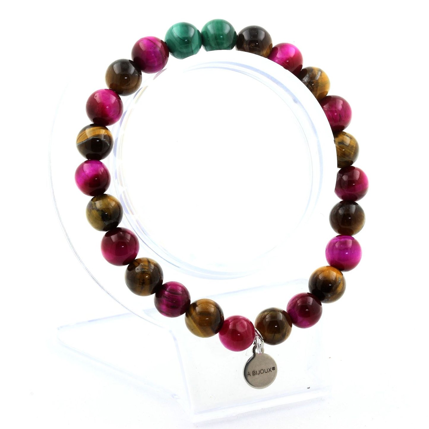 Malachite du Congo + Oeil de Tigre + Oeil de Tigre Fuschia. Bracelet Perles naturelles