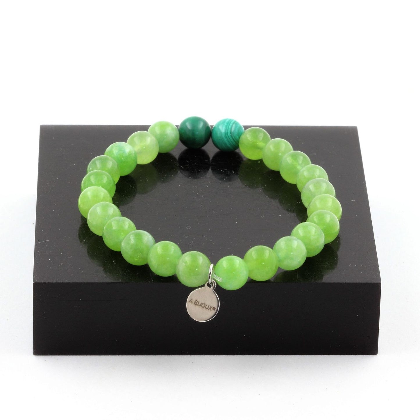 Malachite du Congo + Péridot. Bracelet Perles