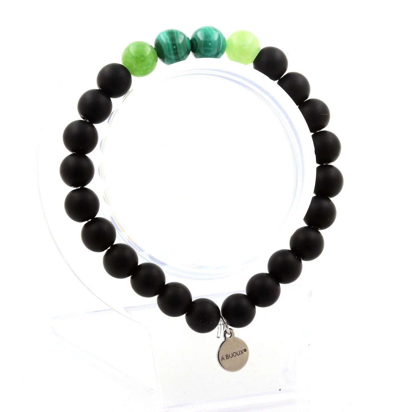 Malachite du Congo + Péridot + Onyx noir mat. Bracelet Perles naturelles