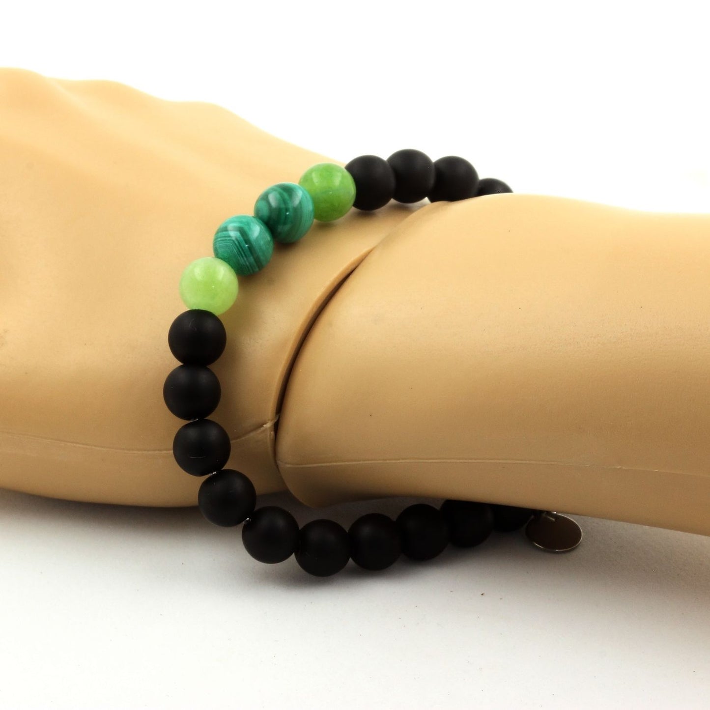 Malachite du Congo + Péridot + Onyx noir mat. Bracelet Perles naturelles