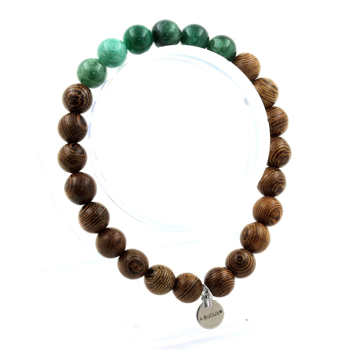 Mica vert de Tanzanie + bois. Bracelet Perles naturelles