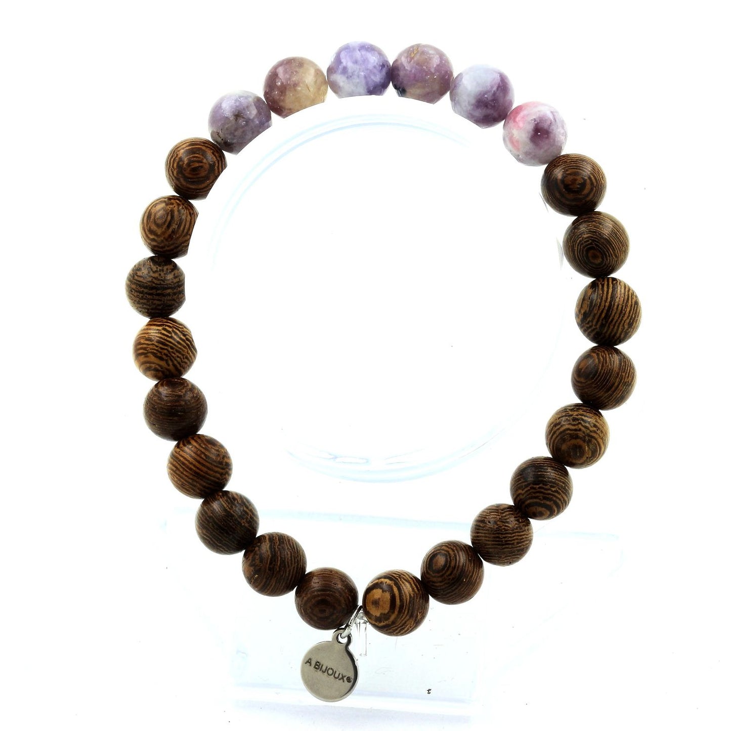 Mica violet de Tanzanie + bois. Bracelet Perles naturelles