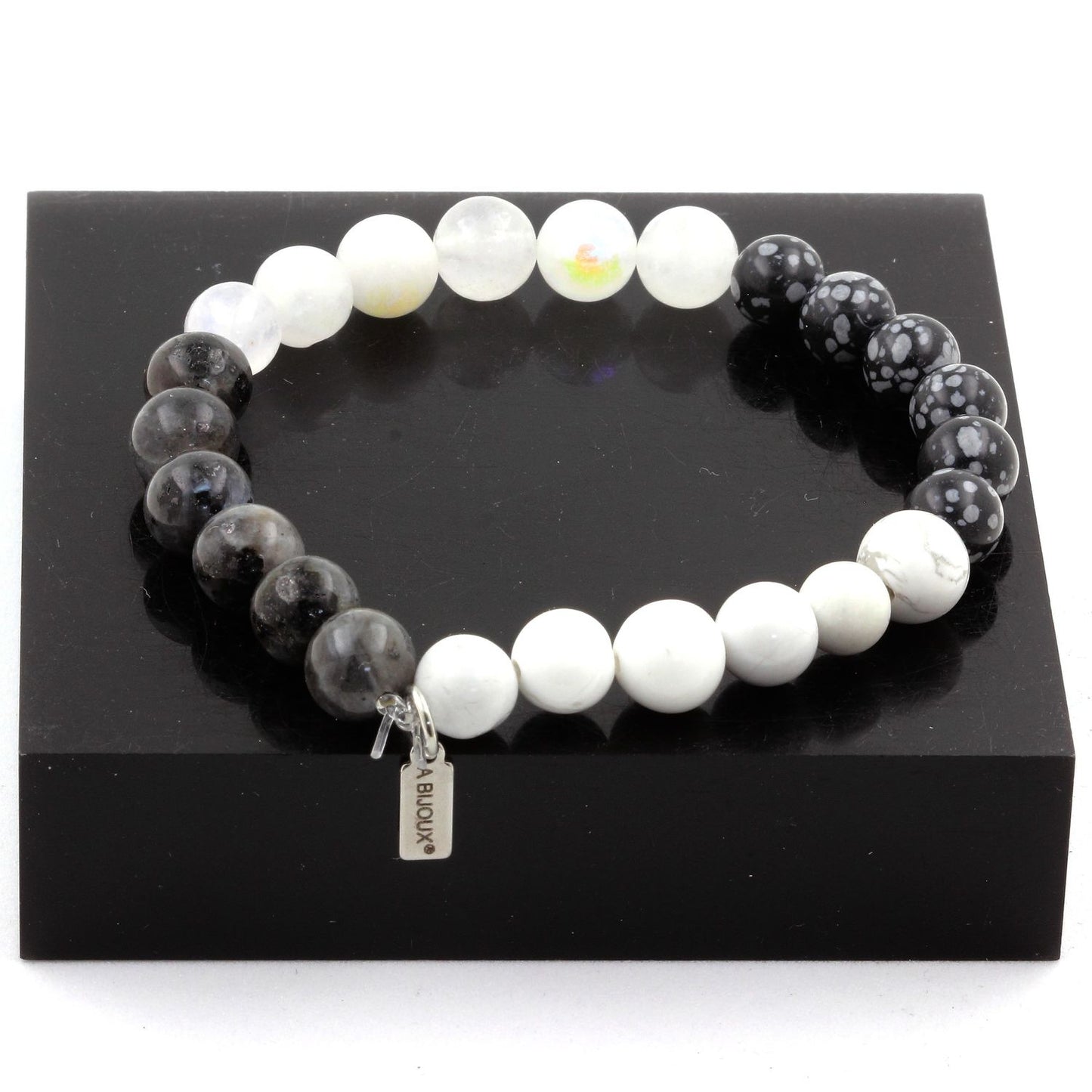 Obsidienne Flocon de Neige + Howlite + Labradorite + Pierre de lune Bracelet Perles