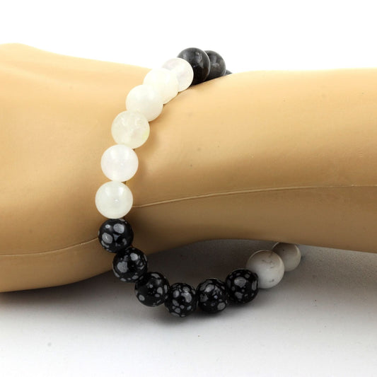 Obsidienne Flocon de Neige + Howlite + Labradorite + Pierre de lune Bracelet Perles