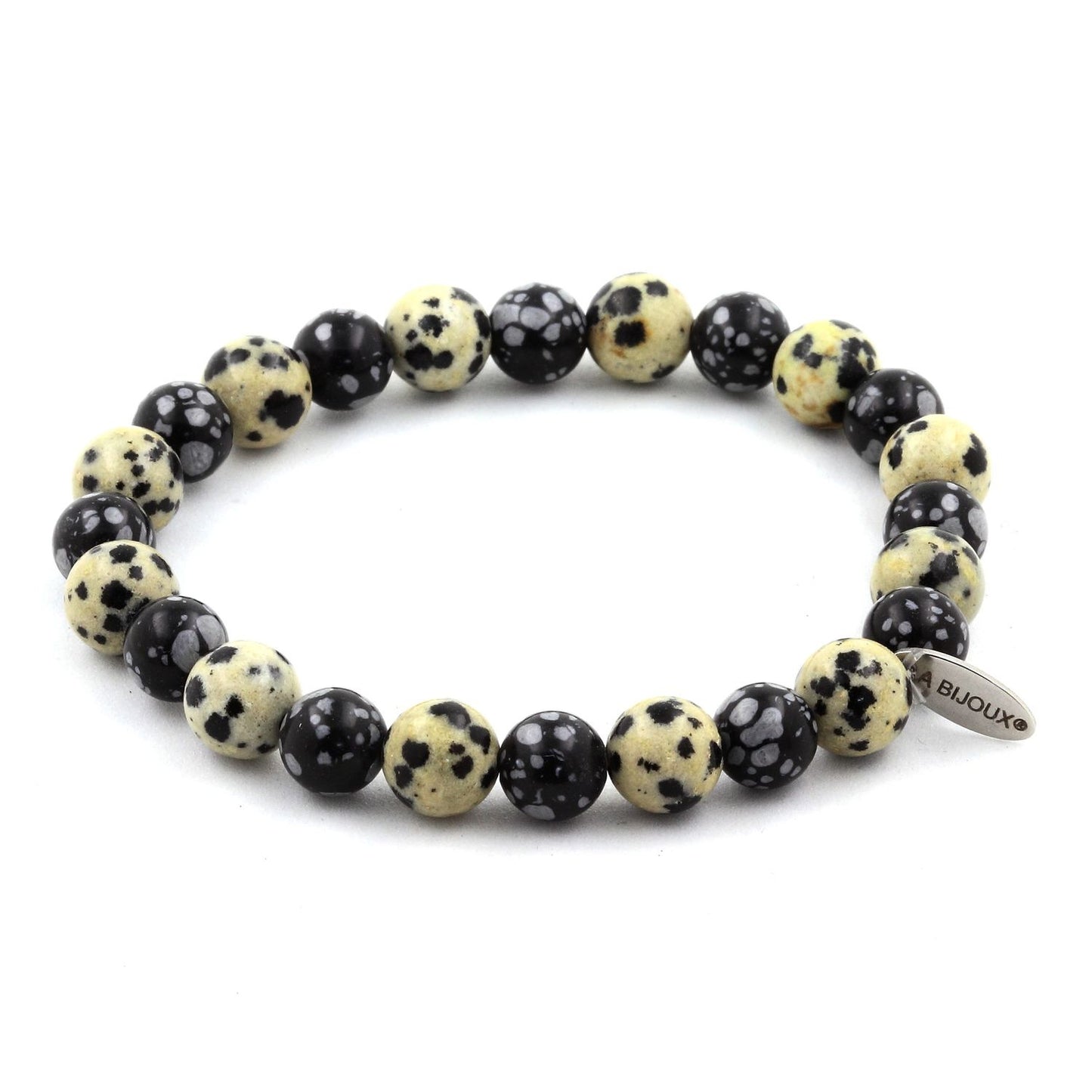 Obsidienne Flocon de Neige + Jaspe Dalmatien Bracelet Perles