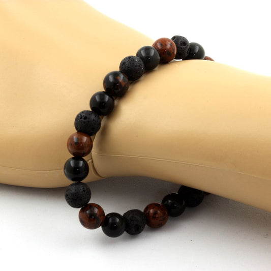 Obsidienne Mahogany + Obsidienne noire + Lave Bracelet Perles