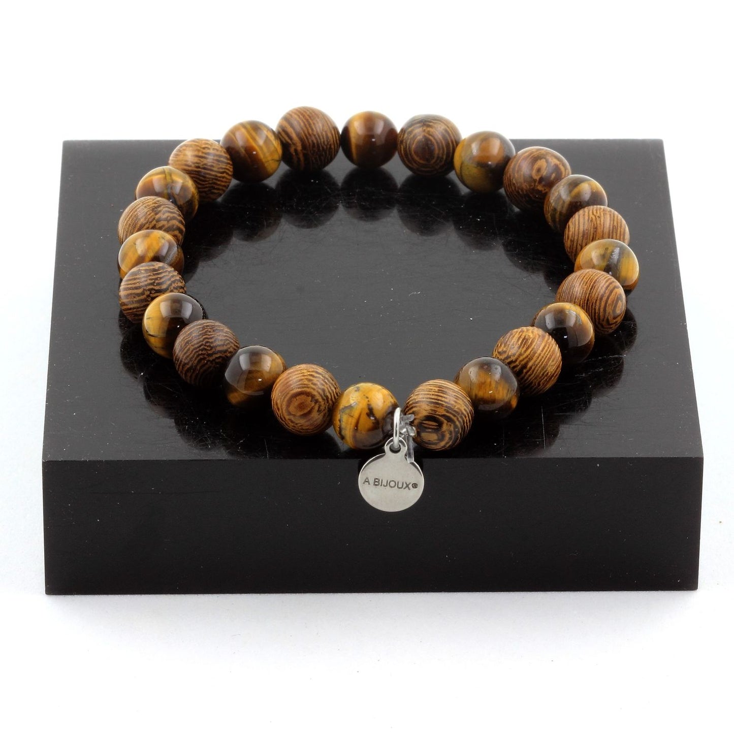 Oeil de Tigre + Bois. Bracelet Perles naturelles