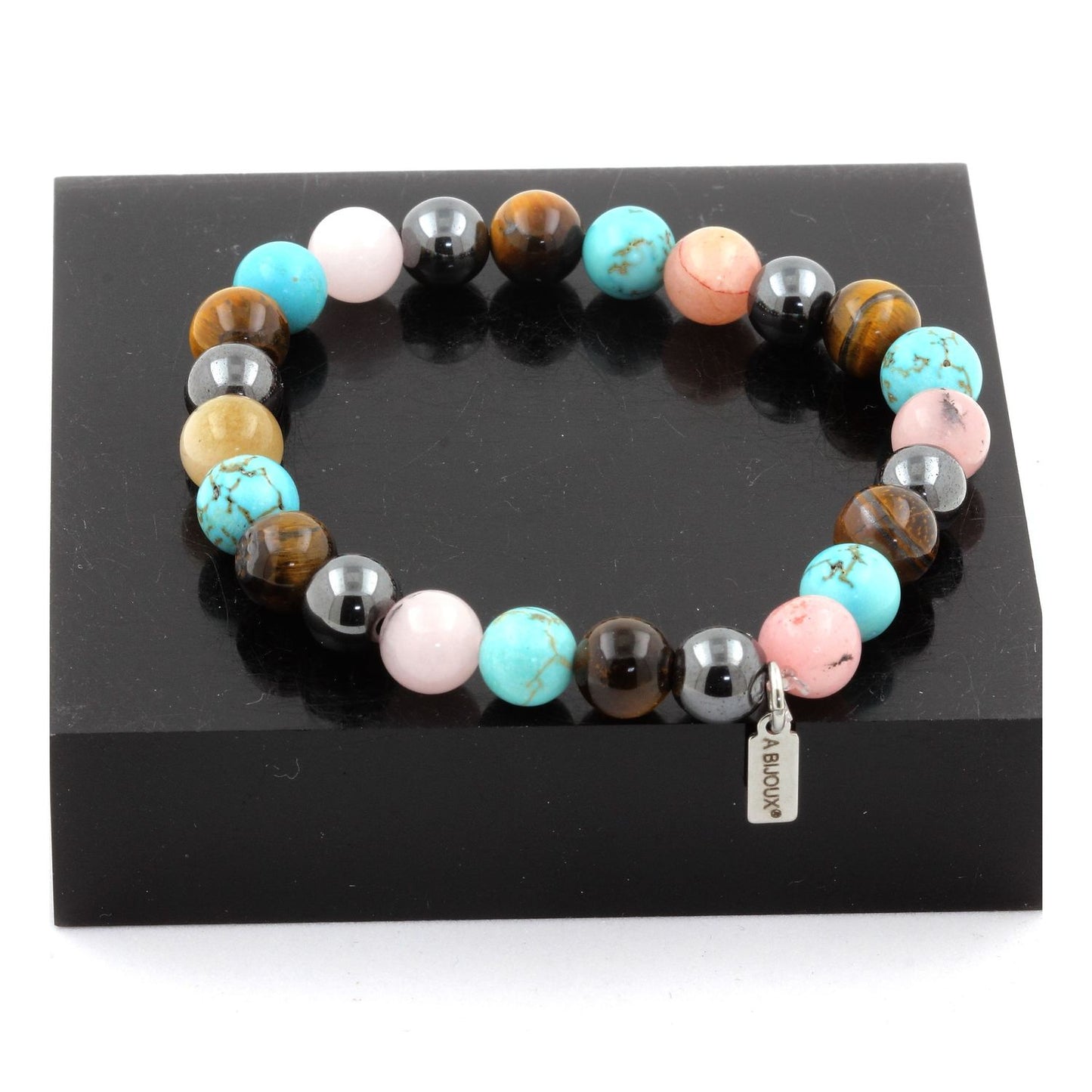 Oeil de Tigre + Hématite + Opale Rose + Turquoise Bracelet Perles